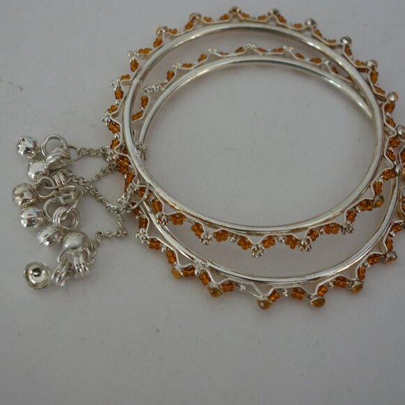 Beautiful 2 Bracelet for Girls Diameter 2.5" White Metal & Brown Color Beads - Picture 4 of 12